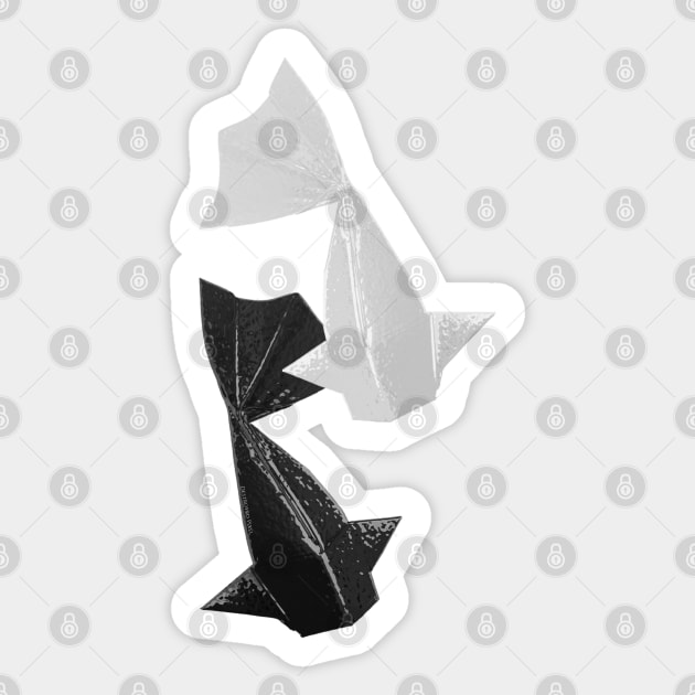 Black and White Origami fish pattern Sticker by Destroyed-Pixel